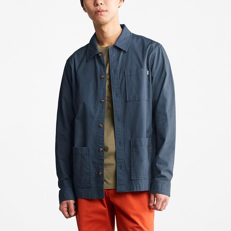 Timberland Casual Breathable Solid Long Sleeve Pocket Shirt Men shirts Deep-Indigo A62E9-288