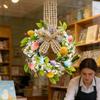 Easter Wreath for Front Door Hangable Artificial Floral Garland with Bow Design Window Ornament for Home Holiday Decorations
