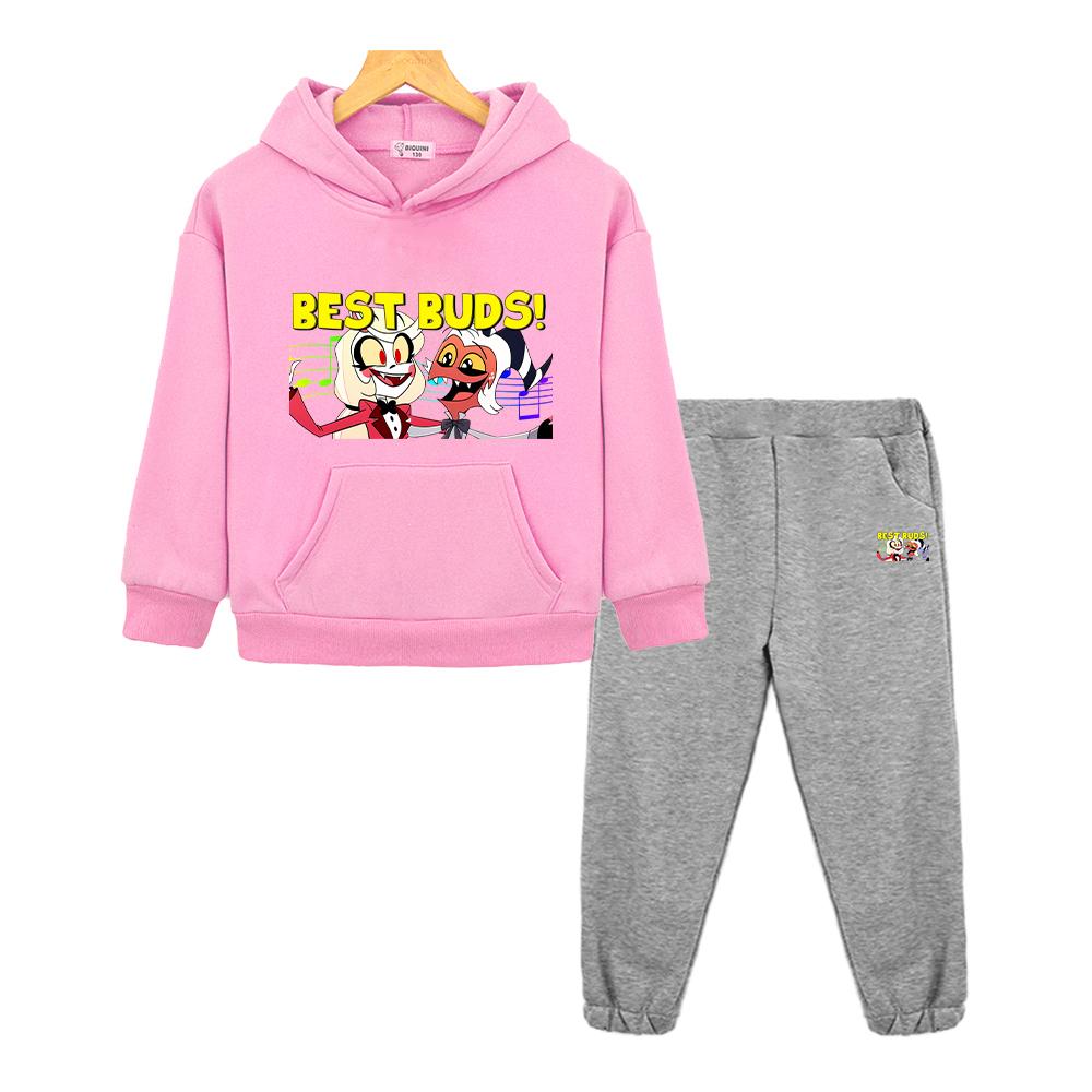 2PCS pullover+Pant kid boutique clothe Autumn helluva boss print hoodie Fleece Comfortable Sweatshirt jacket boy girl Spors Sets