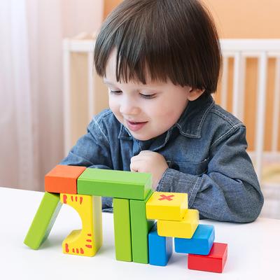 Wooden Building Blocks Set Smart Early Learning Brain Teaser for Boys Girls Toddler Kids Enlightenment Assembled Building Blocks