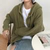 Loose Knitted Hooded Sweater Cardigan Coat Solid Color Womens Top