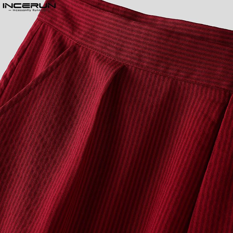 INCERUN Two Pieces Men Striped Sleeveless Vest and Zip-up Long Suit Pants Sets