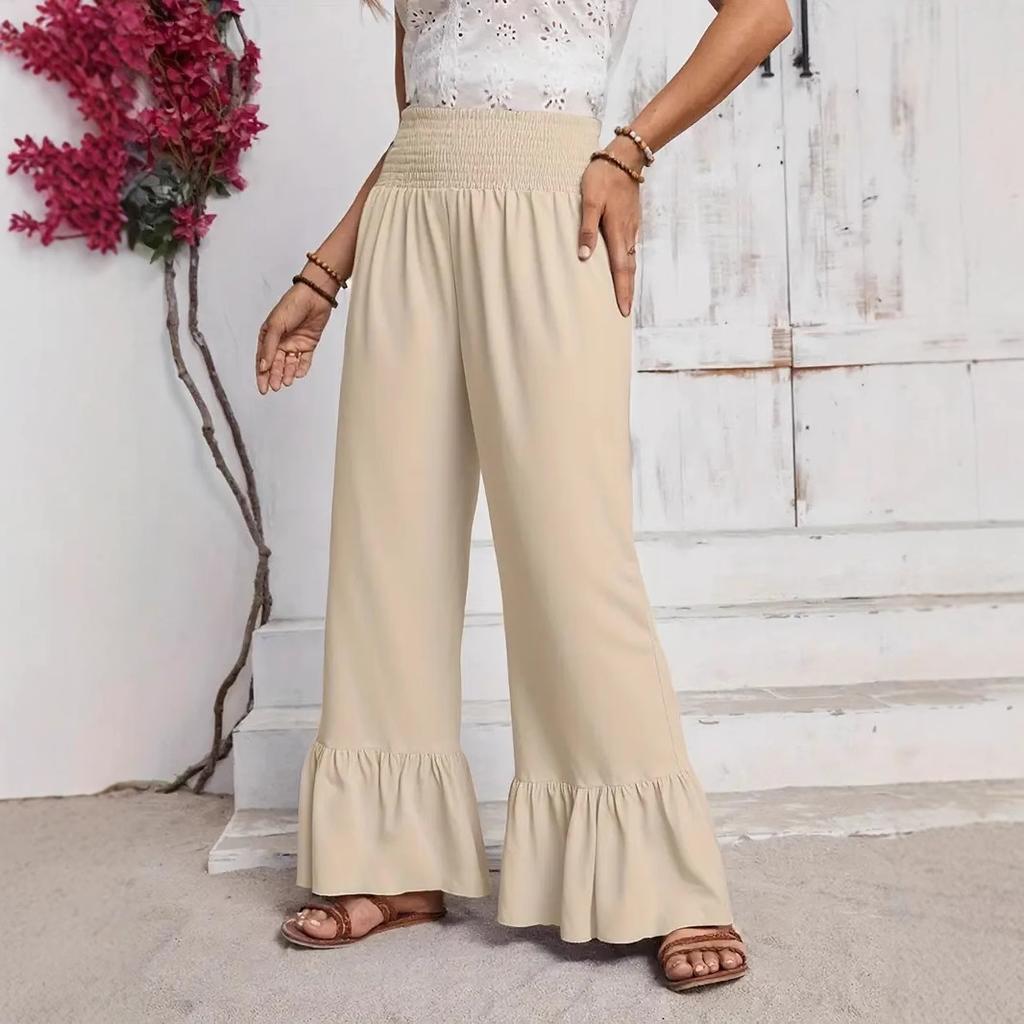 Women's solid color bell-bottom pants high-waist loose casual pants