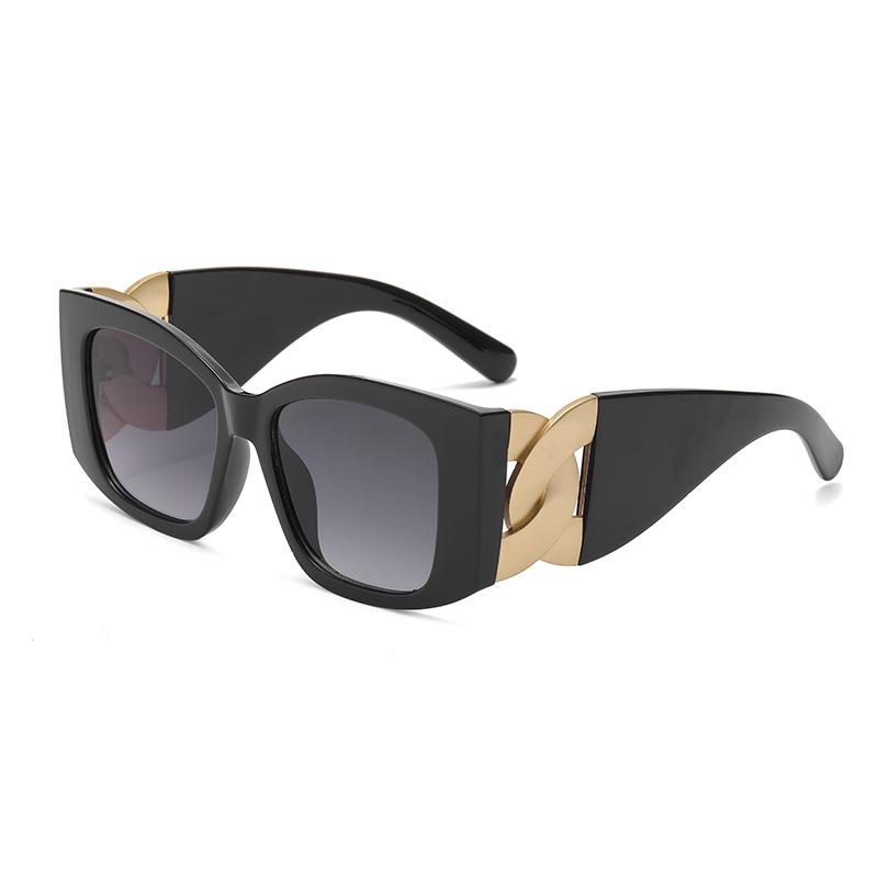 Luxury Brand Designer Oversized Square Sunglasses Women For Men Vintage Punk Elegant Sun Glasses Big Frame Twist Chain Shade