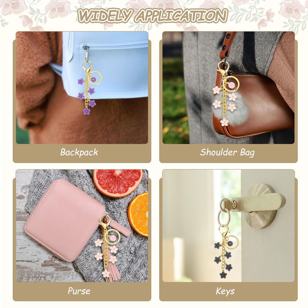 [uxcell] Set of 2 WhiteBlack Alphabet A Initial Flower Keychains for Women, Handbags, Backpacks, Wallets, and Accessories