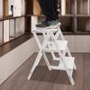 White 3-Tier Step Stool Ladder, Folding Wood Step Stool with Handle, Non-Slip Wide Pedal, Compact Storage, Supports Up To 220lbs