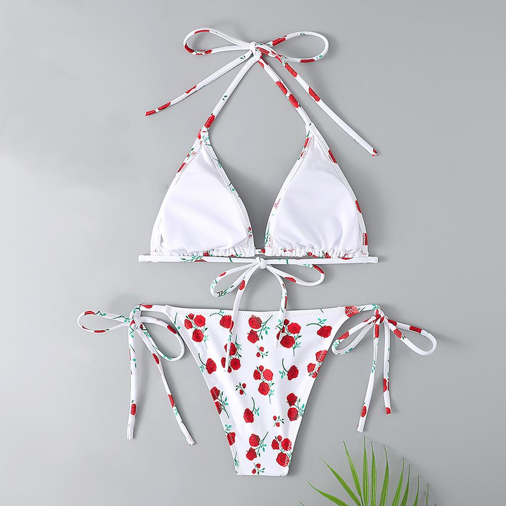 Women's Two Piece Swimsuit Polka Dot Print Bikini Set Adjustable Straps Triangle Top and Side Tie Bottom Beachwear Swimwear