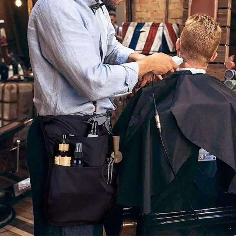 56*40cm Hair Stylist Half Apron with Adjustable 5 Pockets Belt Waterproof Professional Barbers Hairdresser Tools Storage Apron