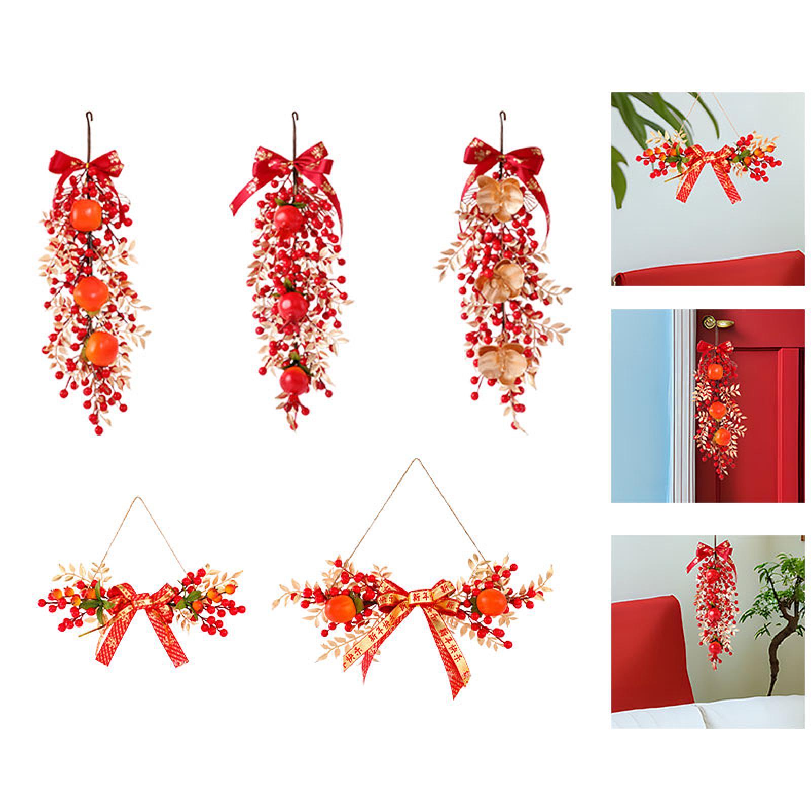 

Traditional Chinese Red Berries Pendant Reusable Wall Fireplace Hanging Ornament for Living Room Farmhouse Wedding Dorm Holidays Style D