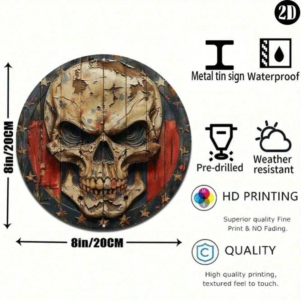 Vintage Retro Metal Tin Sign 8x8 Inch Round Skeleton Man Wall Decor Home Garage Bar Art