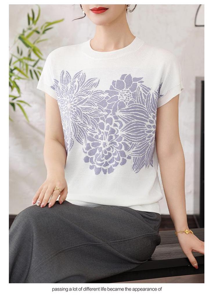 Summer Style Ice Silk Short-Sleeved T-Shirt & Knit Cardigan for Middle-Aged and Elderly Women