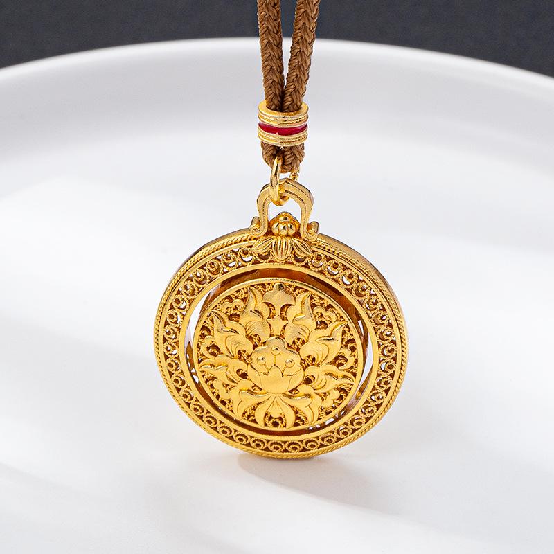 Vietnamese Sand Gold Rotatable Compass Pendant Necklace - Women's Versatile, Long-lasting Color Retention Jewelry with Eight Treasures Design