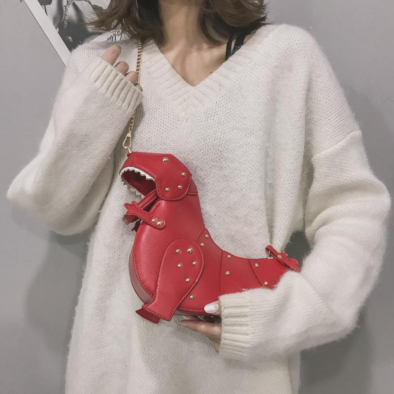 Fashion Creative Funny Three-dimensional Dinosaur Oblique Span Bag Personalized Rivet Cute Cartoon Animal Small Bag Women's Bag