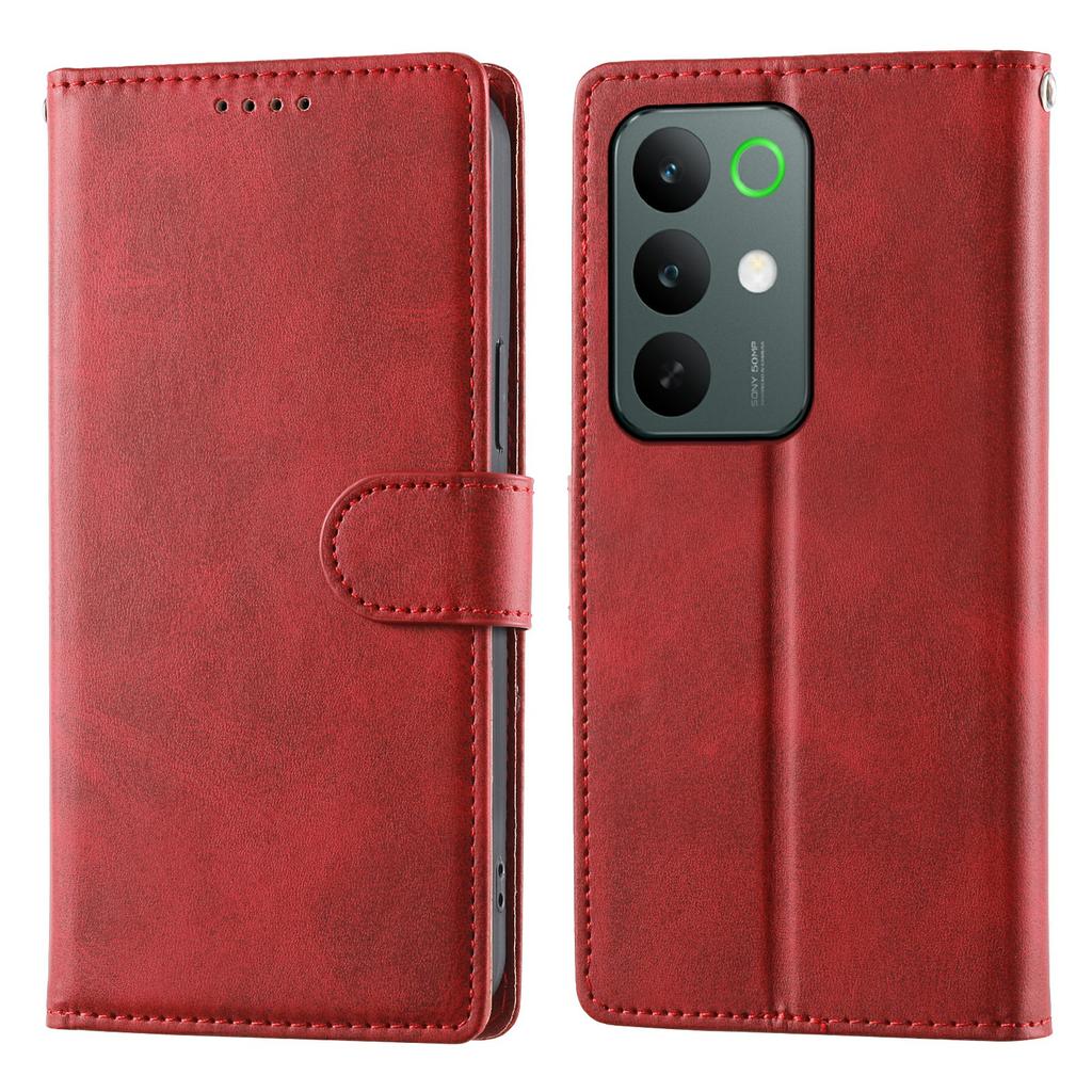 For Realme C85 5G Case Stand Wallet Calf Texture PU Leather Flip Phone Cover with Wrist Strap