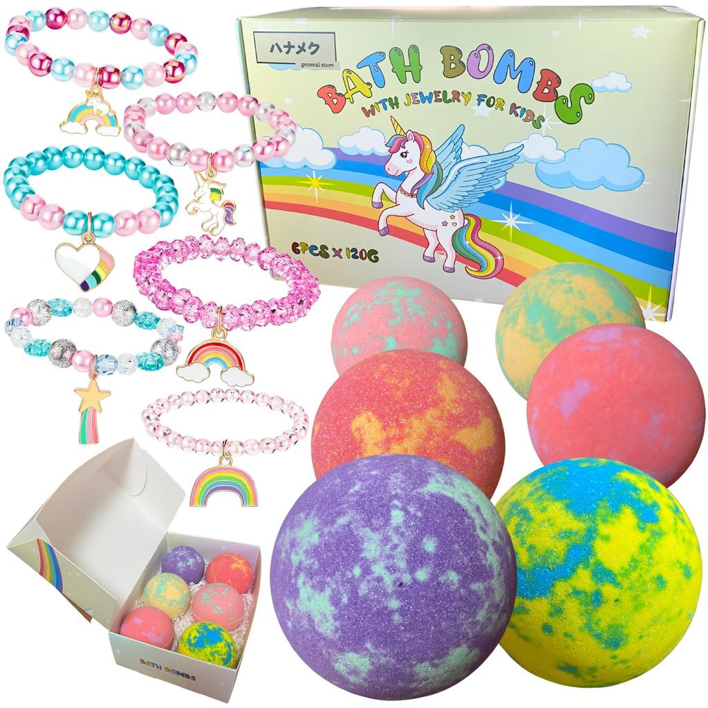 Hanameku Einhorn Badebomben Badebomben mit Spielzeug 6er Set Einhorn Verträumtes Geschenkset Badesalze Badeball Sortiment Geburtstags Weihnachtsgeschenk Kinder Jungen