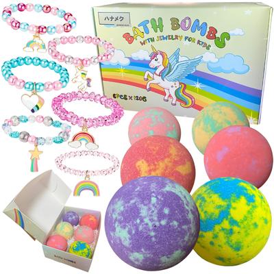 Hanameku Einhorn Badebomben mit Spielzeug Einhorn Traümlich Süß Geschenkbad Verschiedene Badebäder Weihnachtsbad Sanft zu Großen - 6er-Pack - Design, Set, Bomben, Kugeln,