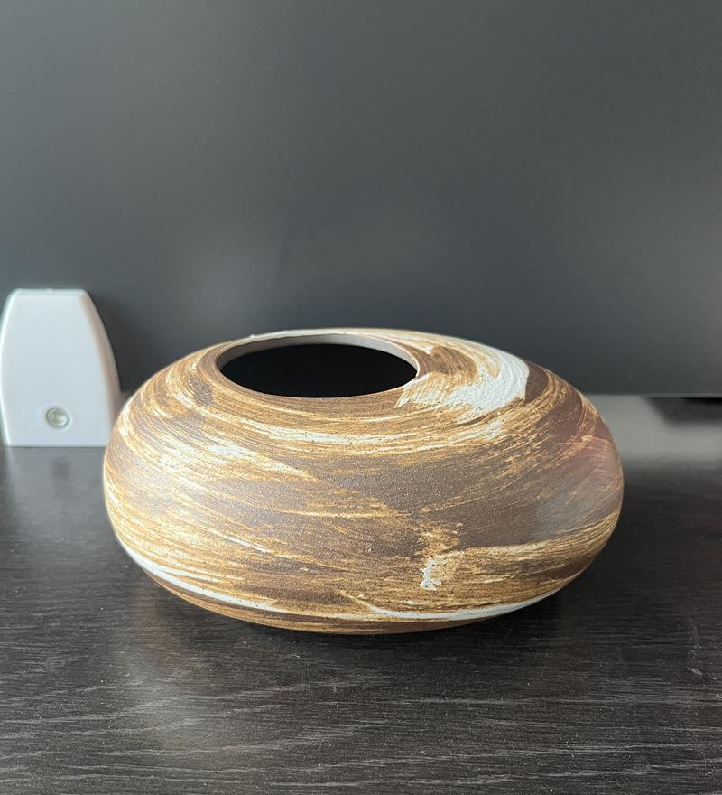 Black Terracotta Vase Coarse Pottery Vase Ceramic Imitation Stone Abstract Flower Arranger Vases Retro Glazed Flower Ware