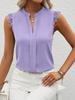 Summer new v-neck sleeveless lace solid color women's T-shirt elegant vacation style