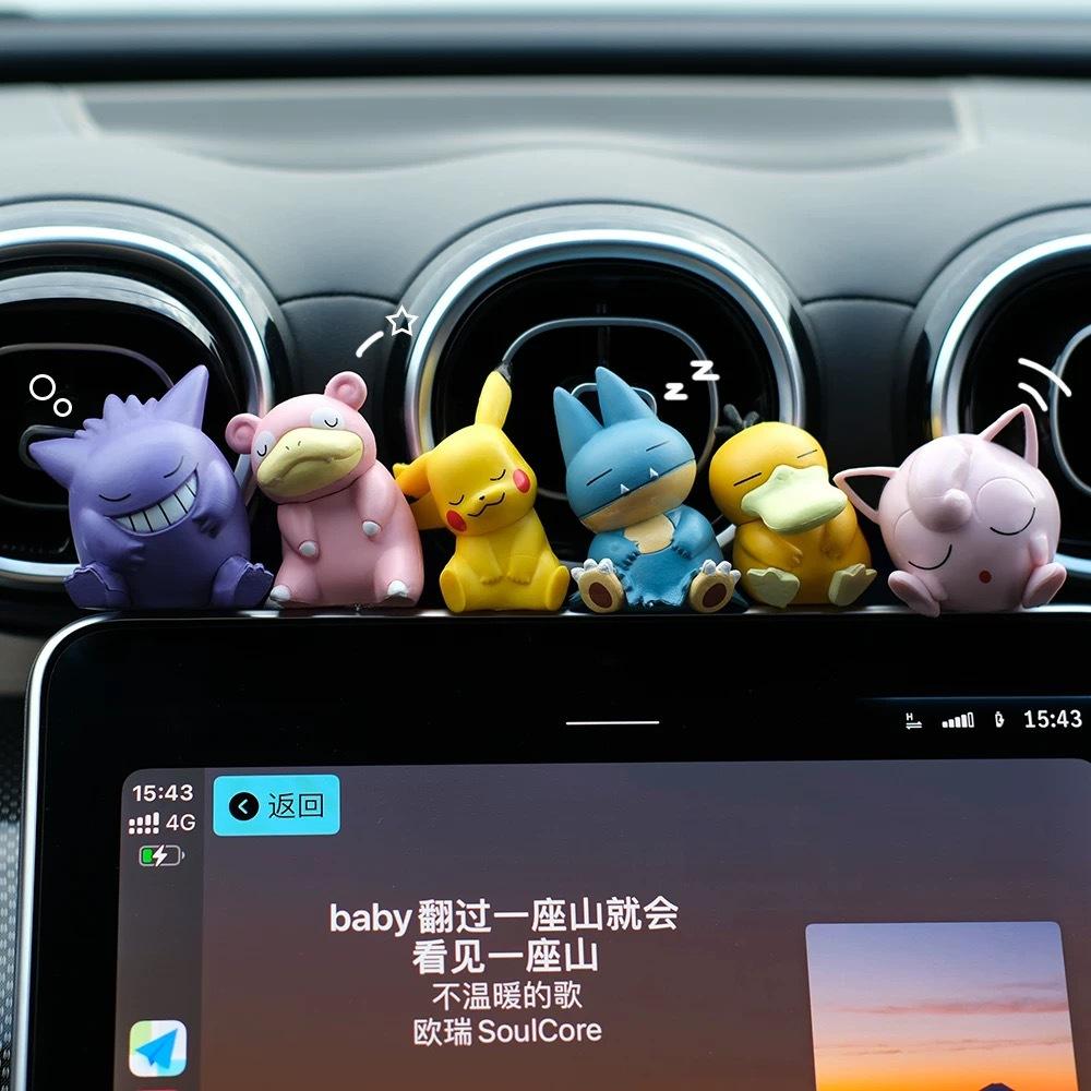 Cute Sleeping Pokemon Mini Figures Car Dashboard Decor Anime Gift for Fans