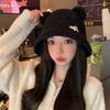 New Autumn and Winter Hat for Women Cute Little Bear Imitation Lamb Velvet Fisherman Hat Warm In Winter To Show The Face Small Pot Hat Trendy