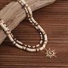 Fashionable Men Coconut Shell Beaded Necklace Hip Hop Sun Pendant Choker Chain Jewelry