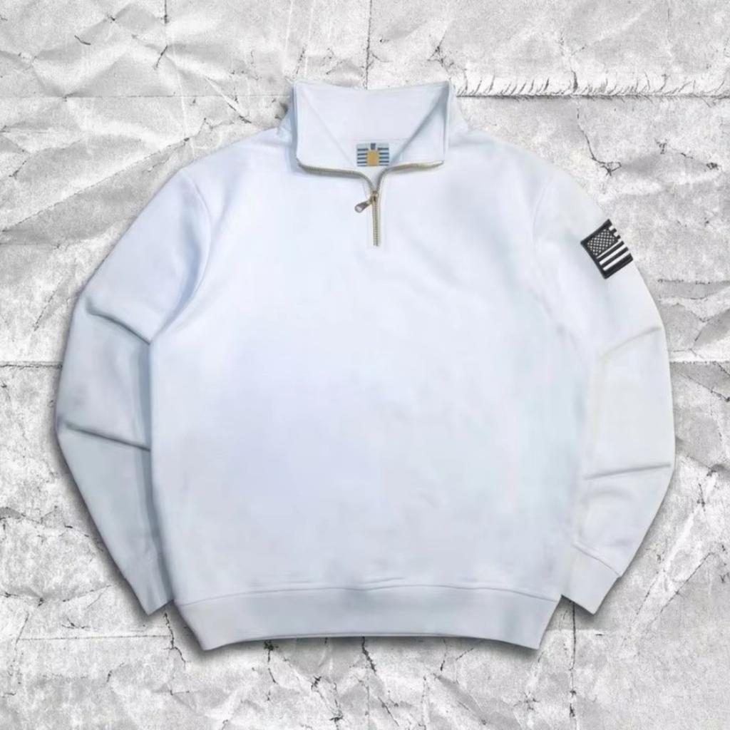 FlowStreet Y2K Tmavě modrá mikina se čtvrtinovým zipem s vyšívanou americkou vlajkou USA, bunda, muži, ženy, Vintage Streetwear, módní trend, top