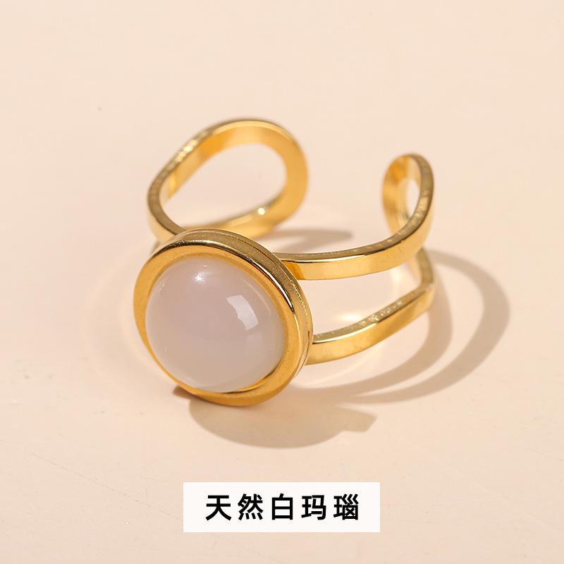 1Pcs Men's and Women's Crystal Agate Ring, Stainless Steel Ring, Retro and Simple Finger Ring