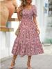 2025 European & American Style Printed Long Flowy Slimming Women's Dress