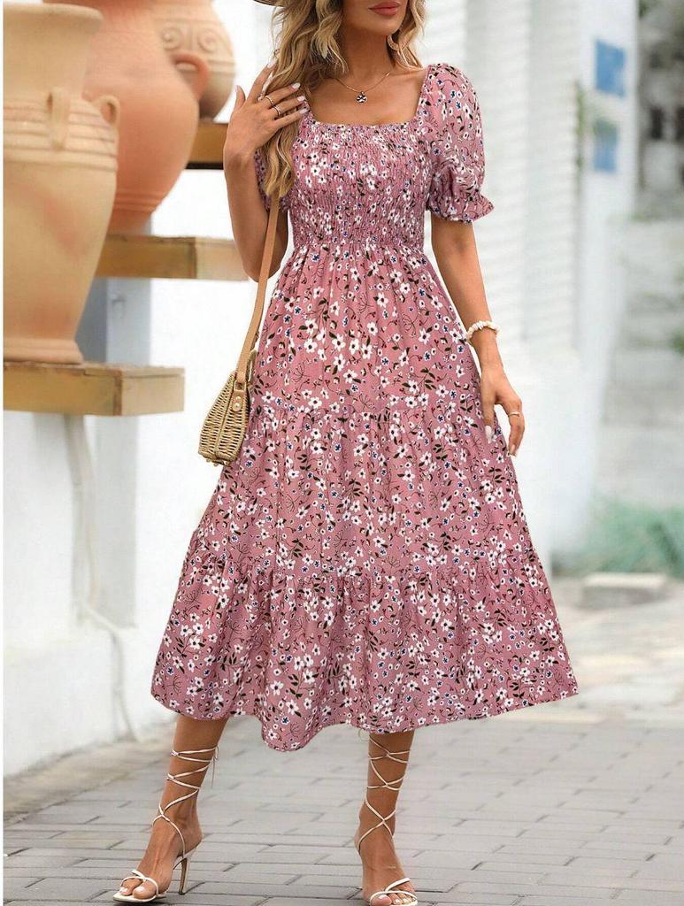2025 European & American Style Printed Long Flowy Slimming Women's Dress