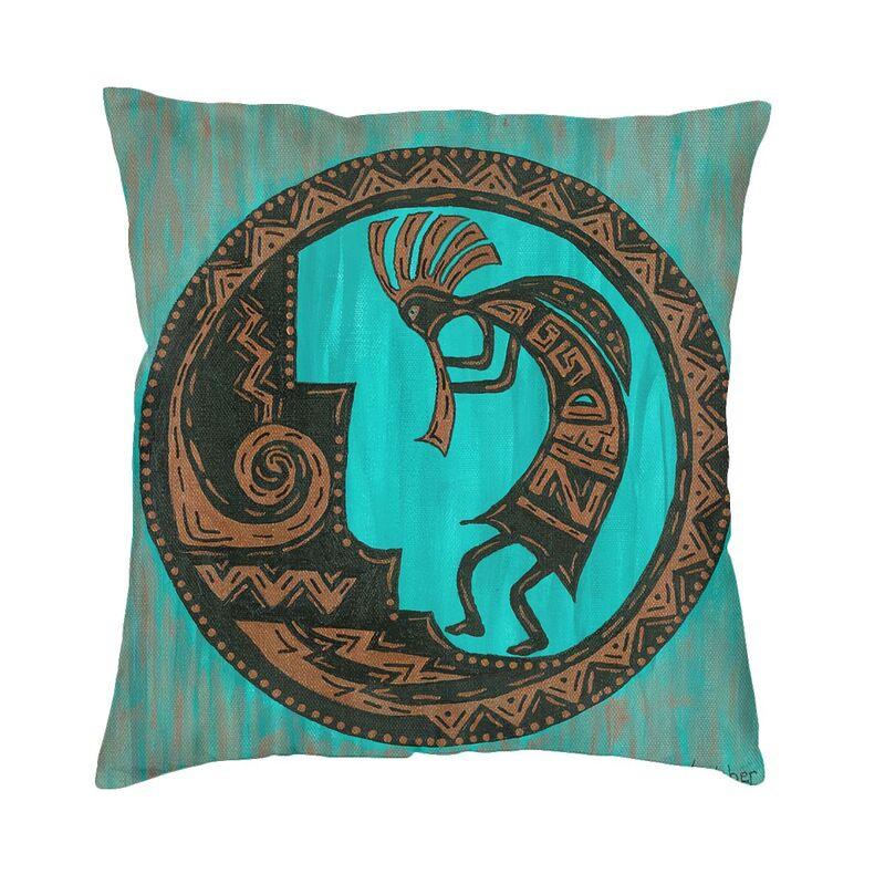 

Custom Kokopelli The Flute Player Square Throw Pillow Case Home Decor Printing Aboriginal Tribal Pattern Cushion Cover for Car 30x30cm 12x12in