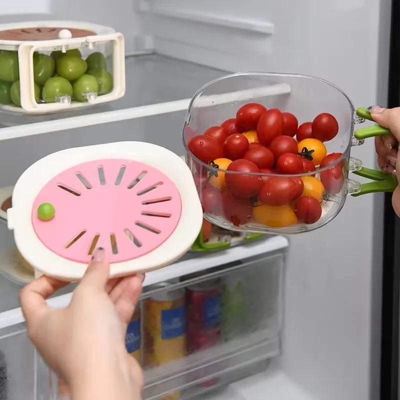 Fruit Drainer Basket -Hidden Folding Handle Drain Switch Expandable 2-In-1 Dust-Proof Thickened Dewatering Dishwashing Basket