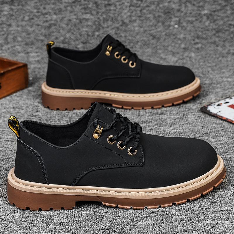 

2024 spring new low-top men s shoes British outdoor tooling shoes trendy men s single shoes casual leather shoes breathable men s shoes 39 жёлтый