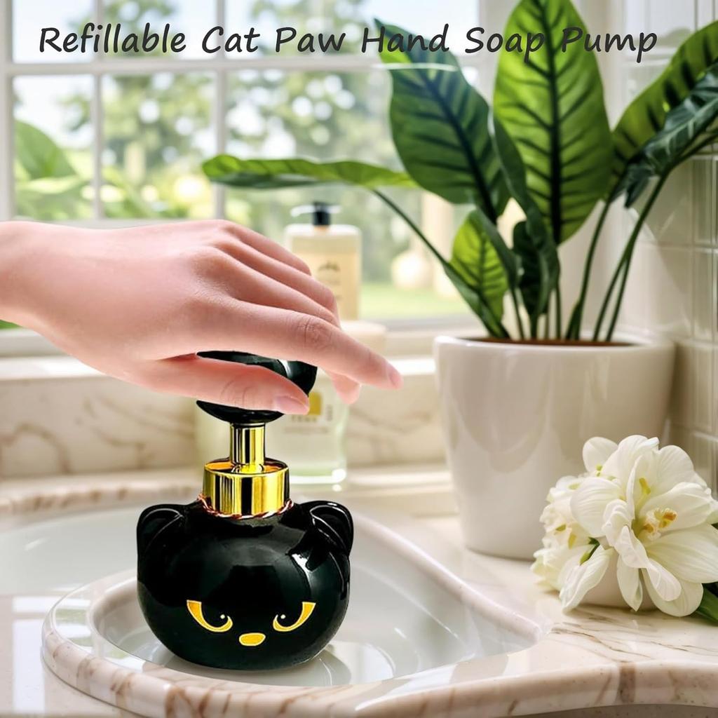 Cute Cat Paw Foam Soap Dispenser, Cat Pawprint Soap, Halloween Black Cats Pawprint Foaming Hand Wash Dispenser, Refillable Empty Cats Paw Print Foam