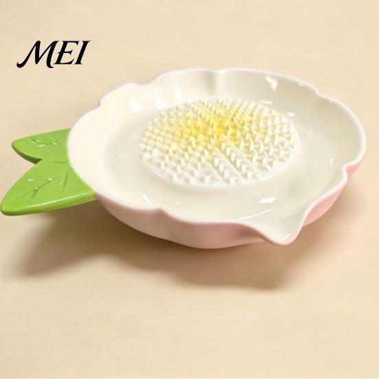 Small Hand Grinder Ceramic Garlic Grater Plate, with Leaf Handle Design, Manual Lemon Zester Plate Easy Cleaning Kitchen Grinding Tool, for Ginger And