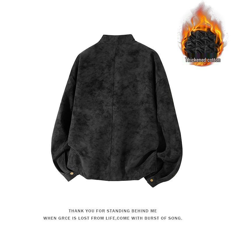 Men's American Retro PU Leather Stand Collar Motorcycle Jacket - Winter Style, Padded, Loose Fit, Versatile and Casual.
