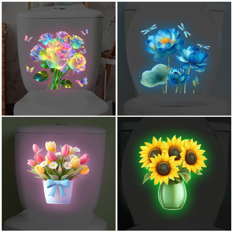 Glow-In-The-Dark Flower Toilet Sticker Luminous Toilet Decal Removable Self-Adhesive Home Decor Stickers For Bedroom Living Room