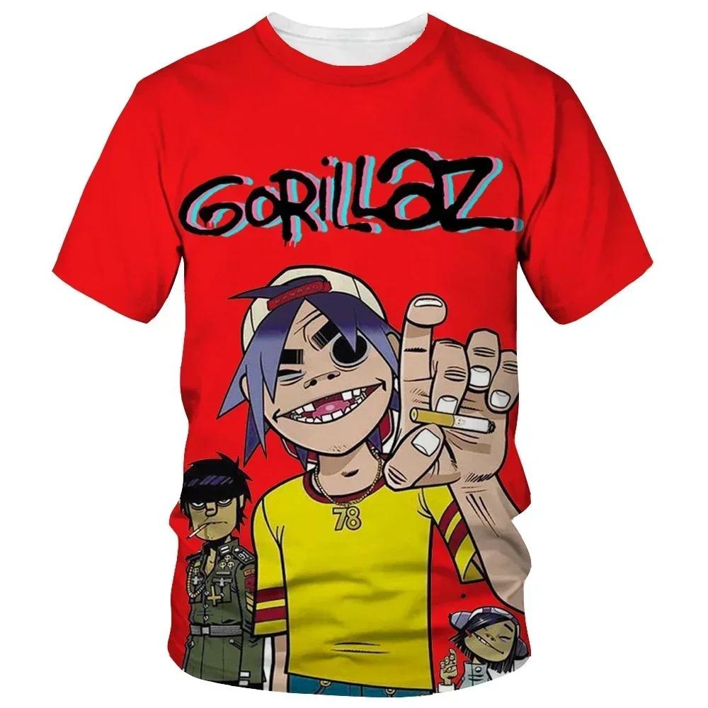 

From cartoon to fashionable Gorillaz 3D printed new Tshirt Harajuku style casual short sleeved hiphop Tshirt for men and wom S