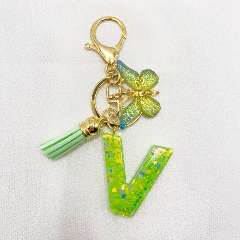 26-Letter Alphabet Resin Keychain with Star Sequins & Tassel Charm
