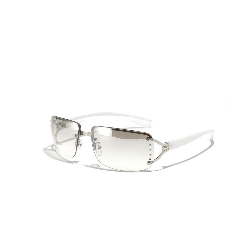 Xunge Frameless Rhinestone Sunglasses - Unisex Y2K Square Metal Style