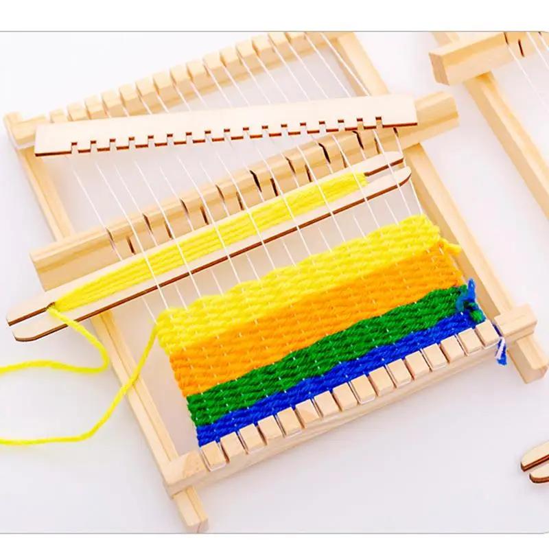 Stickmaskin Mini DIY Traditionell Trävävstol Leksaksvävstol Handgjord Stickmaskin Med Tillbehör För Barn Barn