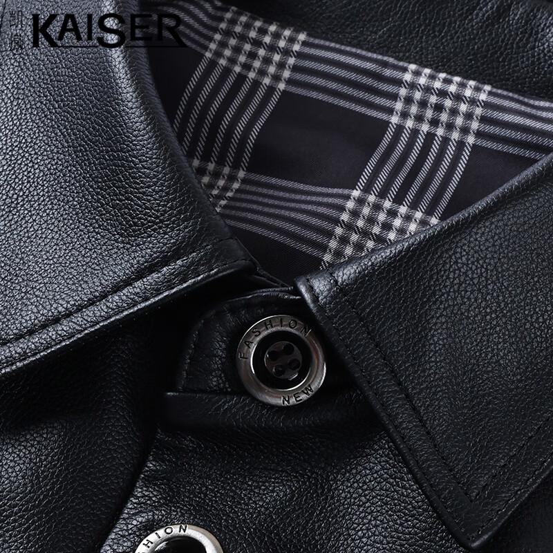 KAISER Men's Lychee Grain Cowhide Lapel Genuine Leather Motorcycle Jacket