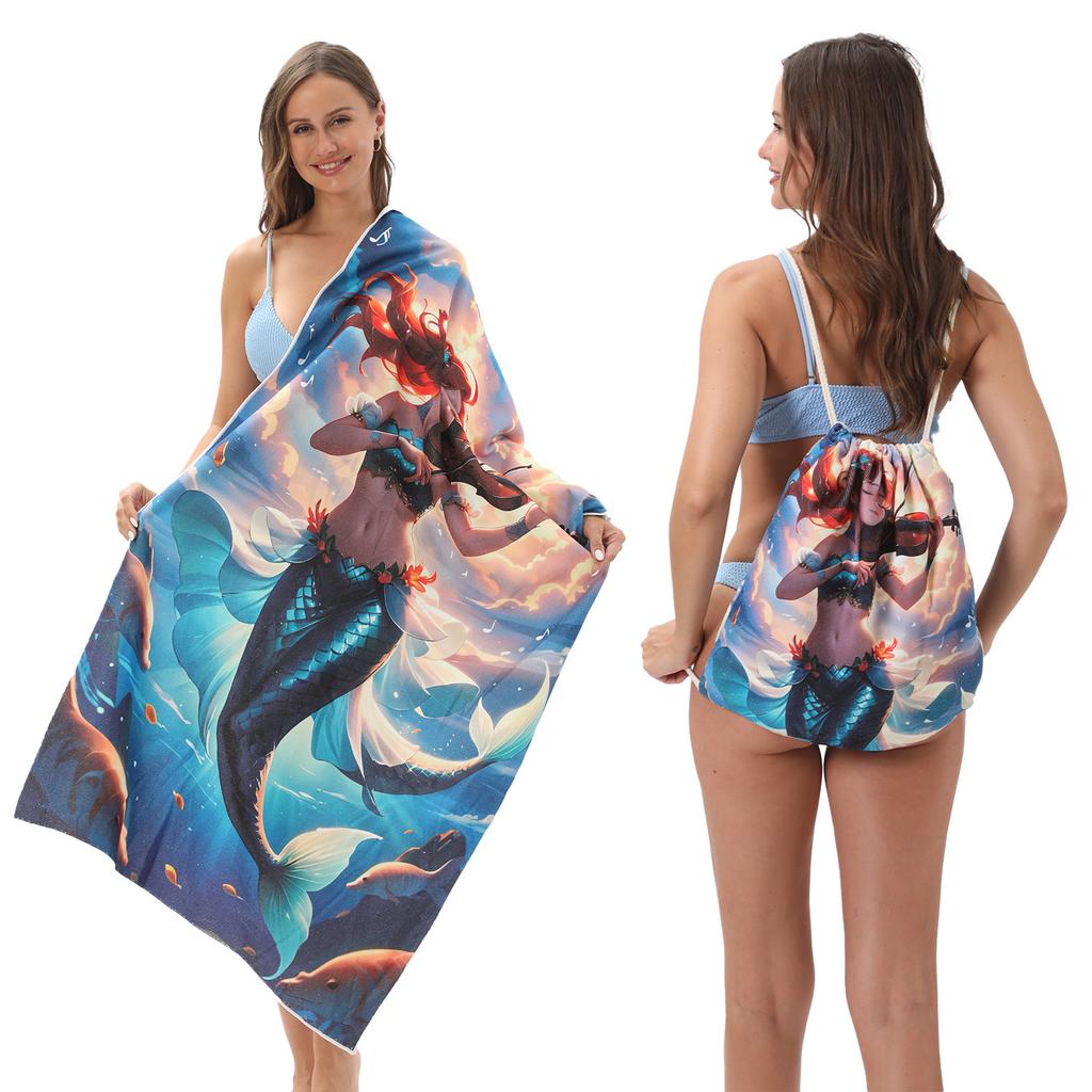 2026 Foldable Beach Towel Printed Bath Towel Integrated Beach Towel Integrated Bag Portable