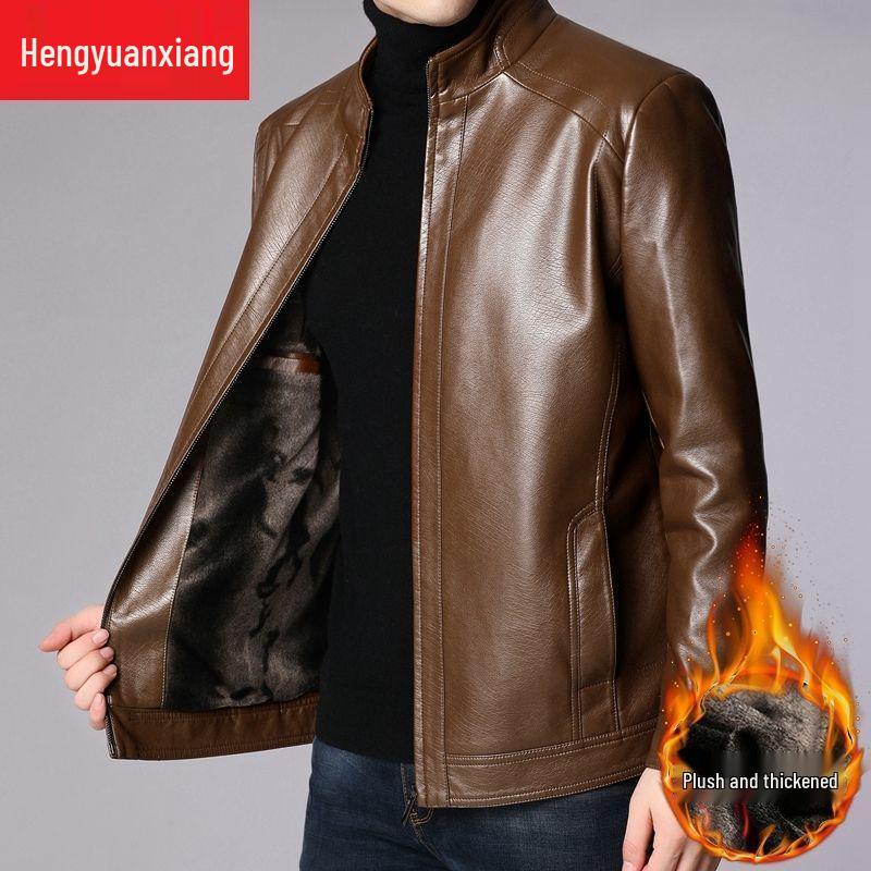 Men's Thickened Sheepskin Leather Jacket for Autumn and Winter - Perfect for Middle-aged and Elderly