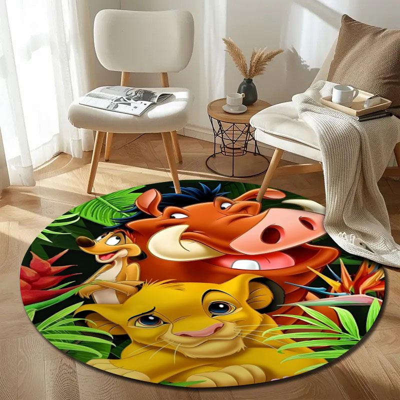 Beautiful Lion King Cub Friends Jungle Floor Mat, Sunny Yellow Vintage Feel, Cute Companion for Baby Nursery and Play Area with Calm