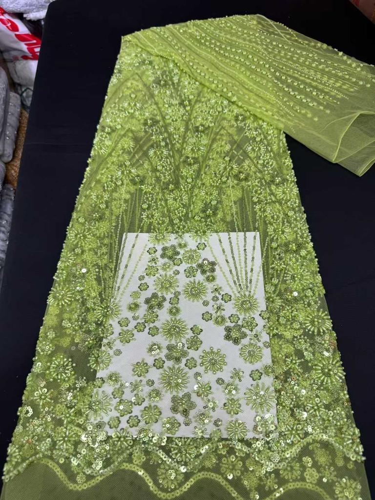 African Lace Fabrics 2026 High Quality Lace French Nigerian Sequins Beaded Tulle Lace Fabric Ladies For Party Dresses 5 Yards