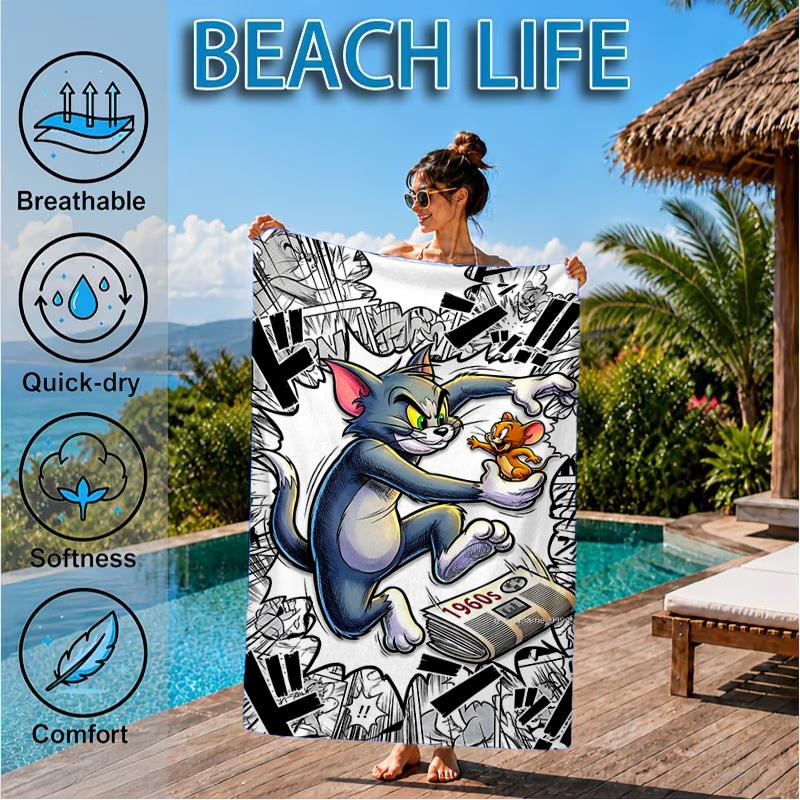 Tom Adventure Beach Towel, Super Soft Microfiber, Perfect Gift for Her/Him, Birthday, for Pool, Beach, Travel, Decor Beach Party