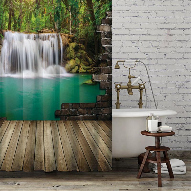 Misty Forest Nordic Style Shower Curtains Set With Hooks Waterproof Green Natural Landscape Home Decoration Bathroom Curtain New