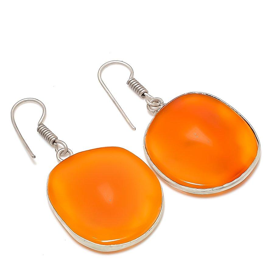 Natural Carnelian Gemstone Handmade 925 Sterling Silver Jewelry Earring 1.77" AE-14537