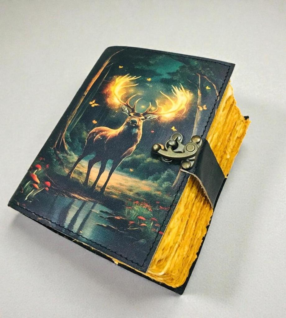 Handmade Leather Journal – Enchanted Forest Deer Design 5×7 In, 200 Pages