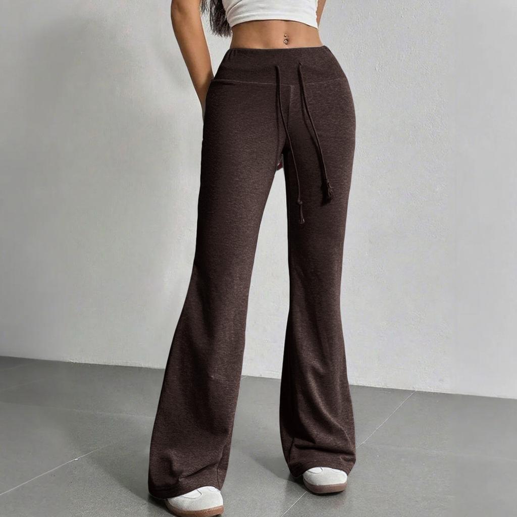 Women's Flared Casual Drawstring Elastic Waist Pants Comfortable Flared Yoga Loose Trousers